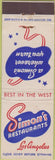 Matchbook Cover - Simon's Restaurant Los Angeles CA