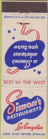Matchbook Cover - Simon's Restaurant Los Angeles CA