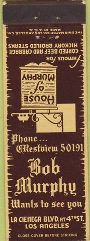 Matchbook Cover - Bob House of Murphy Los Angeles CA