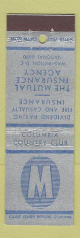 Matchbook Cover - Columbia Country Club Washington DC Mutual Insurance