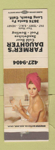 Matchbook Cover - Farmer's Daughter Long Beach CA billiards pinup