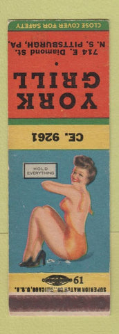 Matchbook Cover - York Grill Pittsburgh PA pinup