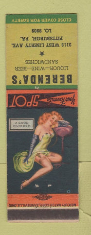 Matchbook Cover - Berenda's Pittsburgh PA restaurant bar pinup
