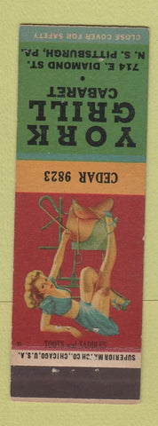 Matchbook Cover - York Grill Cabaret Pittsburgh PA pinup