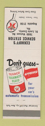 Matchbook Cover - Texaco oil gas Eckhoff's St Louis County MO