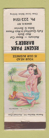 Matchbook Cover - Regent Park Barber's Canada pinup WEAR