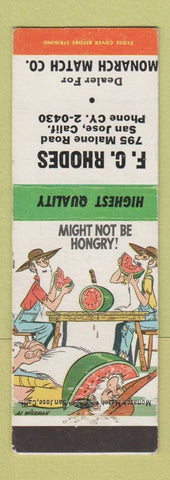 Matchbook Cover - FC Rhodes Monarch Match San Jose CA hillbilly