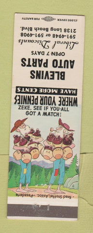 Matchbook Cover - Blevins Auto Parts Long Beach? CA hillbilly