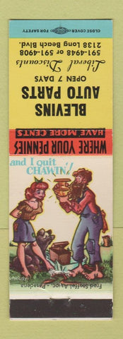 Matchbook Cover - Blevins Auto Parts Long Beach? CA hillbilly