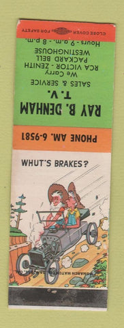Matchbook Cover - Ray B Denham TV RCA Zenith Westinghouse WEAR hillbilly