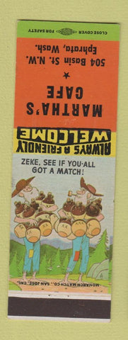 Matchbook Cover - Martha's Cafe Ephrata WA hillbilly