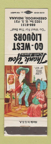 Matchbook Cover - Go West Liquors Greenwood IN hillbilly