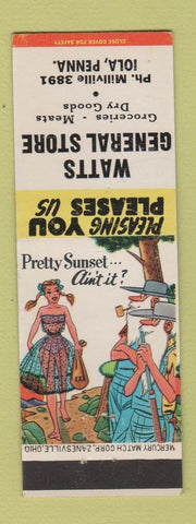 Matchbook Cover - Watts General Store Iola PA hillbilly