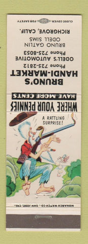 Matchbook Cover - Bruno's Handi Market Richgrove CA hillbilly