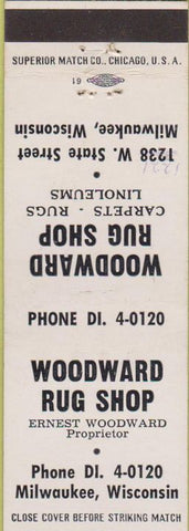 Matchbook Cover - Woodward Rug Shop Linoleum Milwaukee WI