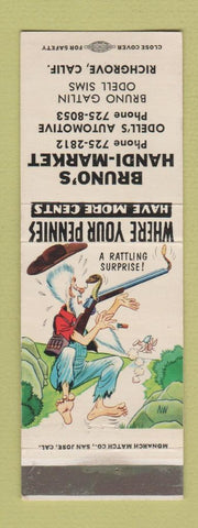 Matchbook Cover - Bruno's Handi Market Richgrove CA hillbilly