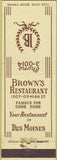Matchbook Cover - Brown's Restaurant Des Moines IA tan