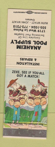Matchbook Cover - Anaheim Pool Supply CA swimming #1 hillbilly