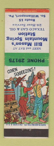 Matchbook Cover - Bill Mason's Texaco oil gas South Williamsport PA hillbilly