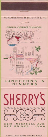 Matchbook Cover - Sherry's Restaurant Des Moines IA