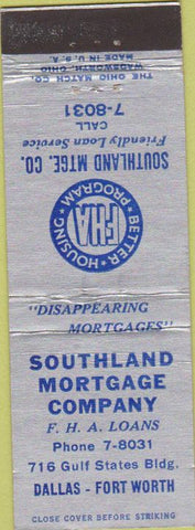Matchbook Cover - Southland Mortgage Co Dallas Fort Worth TX