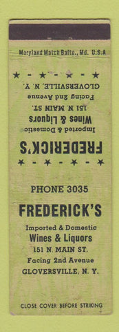 Matchbook Cover - Frederic's Wines Liquor Gloversville NY