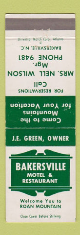 Matchbook Cover - Bakersville Motel Restaurant NC