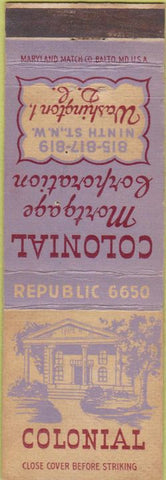 Matchbook Cover - Colonial Mortgage Corp Washington DC