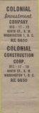 Matchbook Cover - Colonial Mortgage Corp Washington DC
