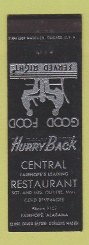 Matchbook Cover - Central Restaurant Fairhope AL