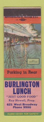 Matchbook Cover - Burlington Lunch