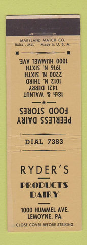 Matchbook Cover - Ryder's Dairy Products Lemoyne PA