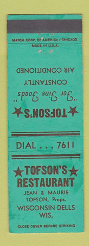 Matchbook Cover - Tofson's Restaurant Wisconsin Dells WI WEAR