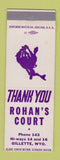 Matchbook Cover - Rohan's Court Gillette WY