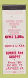 Matchbook Cover - Bonnie Ann Shoppe Danville PA White Swan Nurse Uniforms