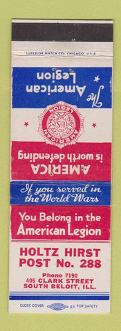 Matchbook Cover - American Legion Holtz Hirst South Beloit IL