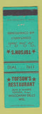 Matchbook Cover - Tofson's Restaurant Wisconsin Dells WI