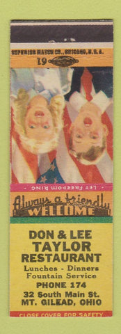 Matchbook Cover - Don & Lee Taylor Restaurant Mount Gilead OH