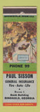 Matchbook Cover - Paul Sisson Insurance Ringgold GA