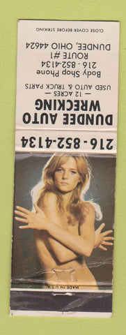 Matchbook Cover - Dundee Auto Wrecking OH pinup WORN