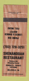 Matchbook Cover - Shenandoah Restaurant Hillsville VA