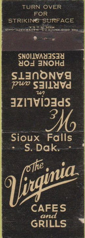 Matchbook Cover - The Virginia Cafe Sioux Falls SD
