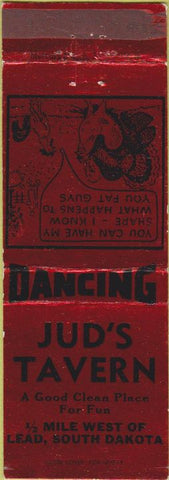 Matchbook Cover - Jud's Tavern Lead SD red