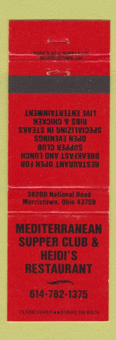 Matchbook Cover - Mediterranean Supper Club Heidi's Restaurant Morristown OH