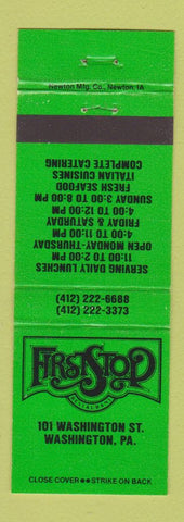 Matchbook Cover - First Stop Restaurant Washington PA
