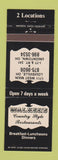 Matchbook Cover - Walker's Restaurants Uniontown Louisville OH
