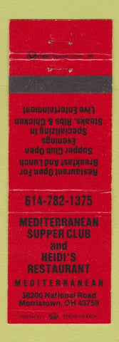 Matchbook Cover - Mediterranean Supper Club Heidi's Restaurant Morristown OH