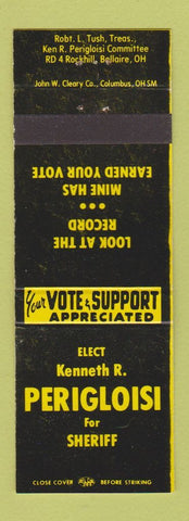 Matchbook Cover - Kenneth Perigloisi Sheriff Election Bellaire OH