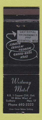 Matchbook Cover - Westway Motel Sudbury ON WEAR