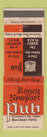 Matchbook Cover - Roney and Newport Pub Miami Beach FL